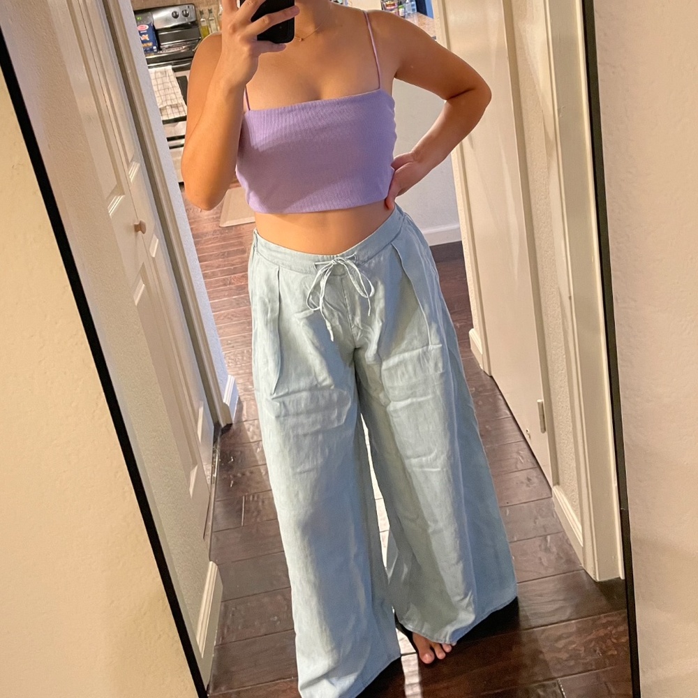 Light Blue Denim Flare Pants